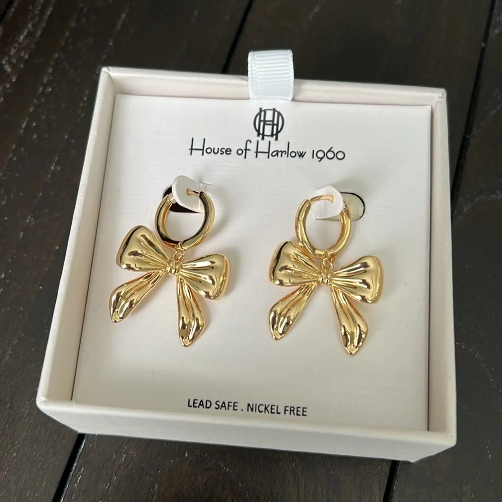 House of Harlow 1960 Gold Sculptural Bow Earrings